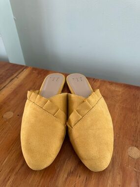 a new day Mustard Yellow Suede Ruffle-Trim Mules
